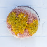 Puff Sculpture in Vintage Teak Frame | Mustard + Pink