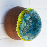 Puff Sculpture in Vintage Teak Frame | Aqua + Neon