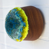 Puff Sculpture in Vintage Teak Frame | Aqua + Neon