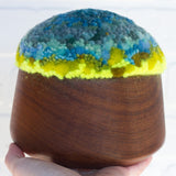 Puff Sculpture in Vintage Teak Frame | Aqua + Neon