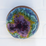Puff Sculpture in Vintage Teak Frame | Purple + Green