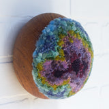 Puff Sculpture in Vintage Teak Frame | Purple + Green