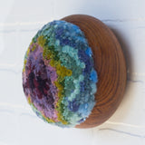 Puff Sculpture in Vintage Teak Frame | Purple + Green