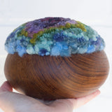 Puff Sculpture in Vintage Teak Frame | Purple + Green
