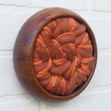 Woven Wall Sculpture in Vintage Teak Frame | Rust