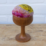 "Float" Puff in Vintage Teak Coupe | Chartreuse + Pink