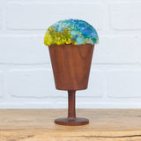 Puff Sculpture in Vintage Teak Goblet |  Blue + Neon