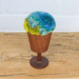 Puff Sculpture in Vintage Teak Goblet |  Blue + Neon