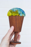 Puff Sculpture in Vintage Teak Goblet |  Blue + Neon