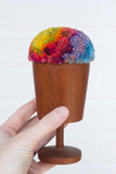 Puff Sculpture in Vintage Teak Goblet | Rainbow