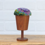 Puff Sculpture in Vintage Teak Goblet | Purple + Green