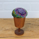 Puff Sculpture in Vintage Teak Goblet | Purple + Green