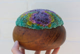 Puff Sculpture in Vintage Teak Frame | "Wisteria"