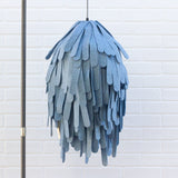 Heatherd Blue Wool Pendant Lamp in Hand Cut/Hand Sewn Strips with ZigZag Cord