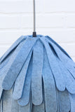 Heatherd Blue Wool Pendant Lamp in Hand Cut/Hand Sewn Strips with ZigZag Cord