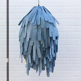 Heatherd Blue Wool Pendant Lamp in Hand Cut/Hand Sewn Strips with ZigZag Cord