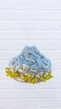 Handwoven Modern Pendant Lamp in Blue/Grey/Chartreuse Felted Yarn