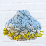 Handwoven Modern Pendant Lamp in Blue/Grey/Chartreuse Felted Yarn