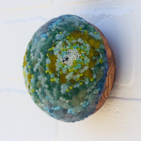 Midi Puff Sculpture in Olive Wood Frame | Greens + Blues 2