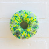 Donut Wall Puff Sculpture in Vintage Metal Frame | Neon + Seafoam