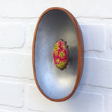 Modern Embroidered Medallion in Vintage Teak Oval Frame | Silver