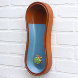 Embroidered Turtle in Rare Vintage Teak, Peanut Shaped Frame