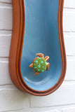 Embroidered Turtle in Rare Vintage Teak, Peanut Shaped Frame