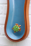 Embroidered Turtle in Rare Vintage Teak, Peanut Shaped Frame