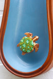 Embroidered Turtle in Rare Vintage Teak, Peanut Shaped Frame