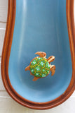 Embroidered Turtle in Rare Vintage Teak, Peanut Shaped Frame