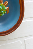 Embroidered Turtle in Rare Vintage Teak, Peanut Shaped Frame