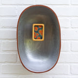 XL Modern Embroidery in Vintage Teak Oval Bowl
