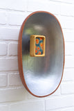 XL Modern Embroidery in Vintage Teak Oval Bowl