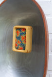 XL Modern Embroidery in Vintage Teak Oval Bowl