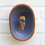 Embroidered Owl in Vintage Teak Oval Frame | Orange Pops