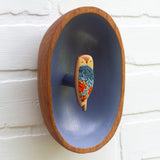 Embroidered Owl in Vintage Teak Oval Frame | Orange Pops