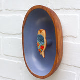 Embroidered Owl in Vintage Teak Oval Frame | Orange Pops