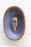 Embroidered Owl in Vintage Teak Oval Frame | Orange Pops
