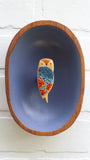 Embroidered Owl in Vintage Teak Oval Frame | Orange Pops