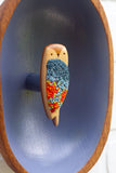 Embroidered Owl in Vintage Teak Oval Frame | Orange Pops