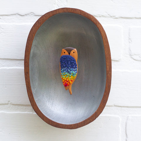 Embroidered Own in Vintage Teak Oval Frame | Rainbow