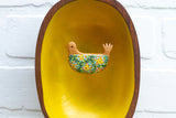 Embroidered Folk Art Bird in Teak Oval Frame | Golden Sun