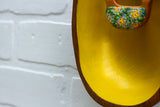 Embroidered Folk Art Bird in Teak Oval Frame | Golden Sun