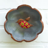 Embroidered Hummingbird in Rare Vintage Flower Bowl