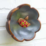 Embroidered Hummingbird in Rare Vintage Flower Bowl