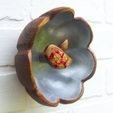 Embroidered Hummingbird in Rare Vintage Flower Bowl