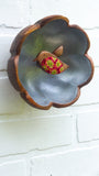 Embroidered Hummingbird in Rare Vintage Flower Bowl