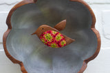 Embroidered Hummingbird in Rare Vintage Flower Bowl