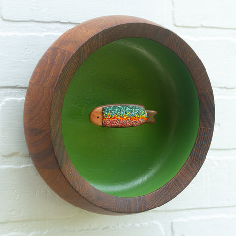 Embroidered Fish in Oversized Teak Bowl | Trout