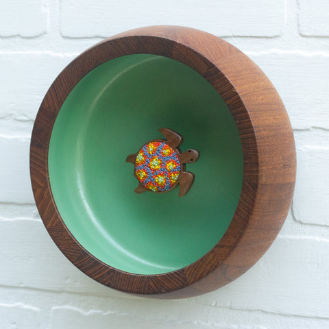 Embroidered Turtle in Oversized Teak Bowl | Multi